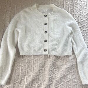 H&M White Cropped Cardigan Sweater